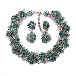 Flower Alloy Rhinestone Chain Necklaces & Stud Dangle Earrings Sets&nbsp;FS-WG8AADA-10