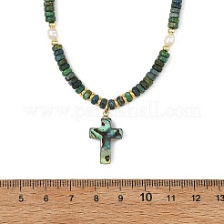 Natural Chrysocolla and Natural Cultured Freshwater Pearl Pendant Necklaces&nbsp;NJEW-JN06626