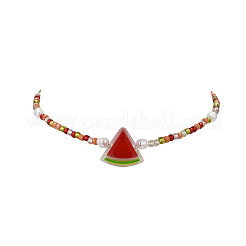 Acrylic Enamel Fruit Pendant Necklace with Glass Seed Chains for Women&nbsp;NJEW-JN04293