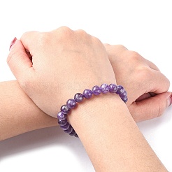 Natural Amethyst Round Beaded Stretch Bracelet&nbsp;X-BJEW-F293-04A