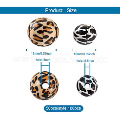 100Pcs 2 Patterns Printed Natural Wooden Beads&nbsp;WOOD-BY0001-01