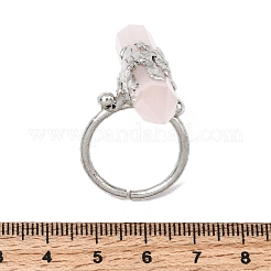 Natural Rose Quartz & Brass Cuff Rings for Women&nbsp;RJEW-G374-01P-10