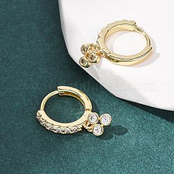Three-Clover Brass Micro Pave Cubic Zirconia Hoop Earrings&nbsp;EJEW-Z159-01G-01