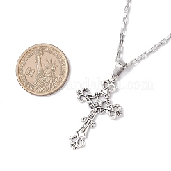 Tibetan Style Alloy Religion Jesus Cross Pendant 304 Stainless Steel Box Chain Necklaces&nbsp;NJEW-JN05418