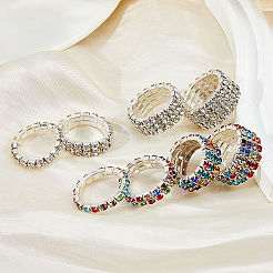 8Pcs 8 Style Rhinestone Tennis Chains Stretch Rings Set for Women&nbsp;RJEW-FI0001-02