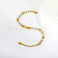 304 Stainless Steel & Round Natural Shoushan Stone Beaded Bracelets&nbsp;WG1A79C-01