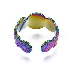 304 Stainless Steel Flat Round with Sun Cuff Ring&nbsp;RJEW-N038-094