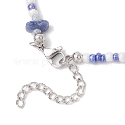 Natural Blue Aventurine(Dyed & Heated) Chip & Resin Evil Eye & Glass Seed Beaded Necklaces&nbsp;NJEW-JN05294