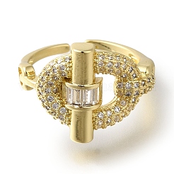 Rack Plating Oval with Bar Brass Clear Cubic Zirconia Open Cuff Rings&nbsp;RJEW-S411-28G