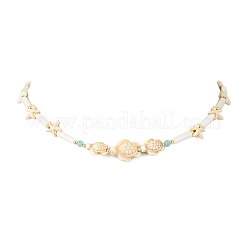 Summer Beach Dyed Synthetic Turquoise Starfish Turtle & Natural Shell Column Graduated Beaded Necklaces with Natural Amazonite Faceted Round Beads&nbsp;NJEW-JN06601-01