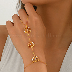 Brass Pave Clear Cubic Zirconia Hollow Fan Hand Chain Ring Bracelets with Imitation Pearl for Women&nbsp;EH6679