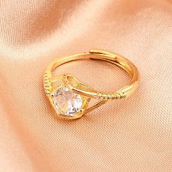 Brass Micro Pave Cubic Zirconia Cuff Rings for Women&nbsp;RJEW-Z113-39G