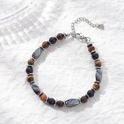 Natural Tiger Eye & Eyeless Obsidian & Synthetic Non-Magnetic Hematite Beaded Bracelets for Women&nbsp;BJEW-JB12941-01