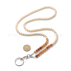 Natural Wood Beaded ID Card Neck Strap Card Holder&nbsp;HJEW-JM00784