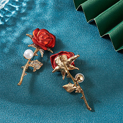 2Pcs Valentine's Day Rose Zinc Alloy Crystal Rhinestone Brooches&nbsp;JEWB-TADJ0001-02B