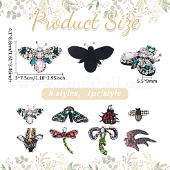 8Pcs 8 Styles Glass & Rhinestone Garment Accessores&nbsp;PATC-PH0001-92