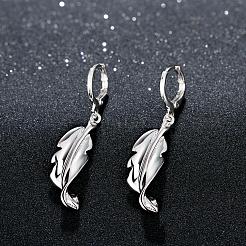 Beautiful Design Silver Color Plated Brass Leaf Dangle Earrings&nbsp;EJEW-BB00702