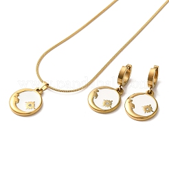 Ion Plating(IP) Moon & Flower Golden 304 Stainless Steel Jewelry Set with Enamel&nbsp;SJEW-H306-02G-01