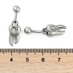 Tooth 316 Surgical Stainless Steel Dangle Belly Button Rings&nbsp;EJEW-G416-13AS