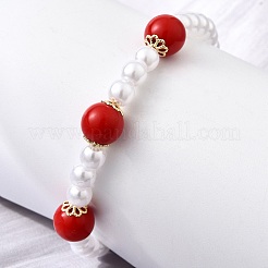 Brass ABS Imitation Pearl Beaded Bracelets for Women&nbsp;BJEW-D317-02G