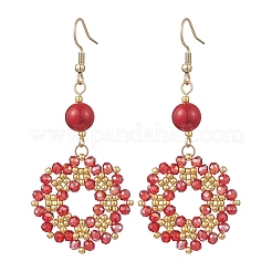 Flower Handmade Glass Seed Beads Dangle & Drop Earrings&nbsp;EJEW-MZ00679-02