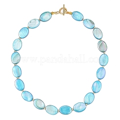 AB Color Natural Freshwater Shell Flat Oval Beaded Necklaces&nbsp;NJEW-JN06679
