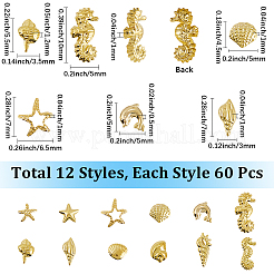 720Pcs 12 Styles Ocean Themed Alloy & Brass Cabochons&nbsp;MRMJ-SC0001-35