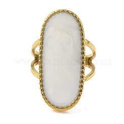 Oval 304 Stainless Steel Enamel Open Cuff Rings for Women&nbsp;RJEW-F166-25G-02