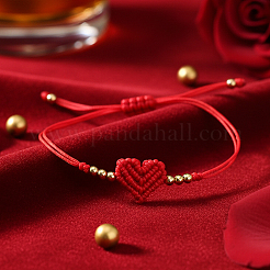 Adjustable Handmade Heart Adjustable Nylon Red String Bracelets with Brass Beads&nbsp;KE0990