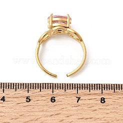 Brass Micro Pave Glass Cuff Rings for Women&nbsp;RJEW-K312-05G
