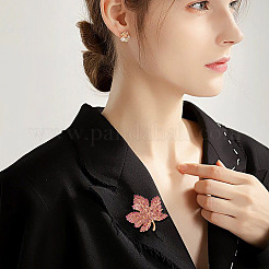 Autumn Maple Leaf Light Gold Alloy Rhinestone Brooch Pins&nbsp;JEWB-TADJ0001-01A