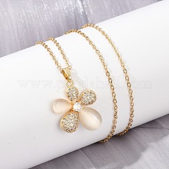 Flower Brass Micro Pave Cubic Zirconia Pendant Neckalces for Women&nbsp;NJEW-C076-05G