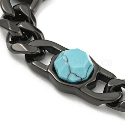 304 Stainless Steel & Synthetic Turquoise Polygon Link Bracelets for Women&nbsp;BJEW-G717-16B-03