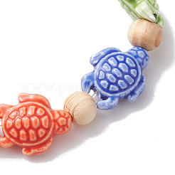 Beach Tortoise Handmade Procelain & Wood Round Beaded Stretch Bracelets&nbsp;BJEW-JB10299-01