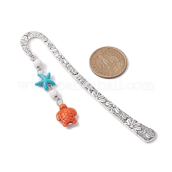 Synthetic Turquoise Tortoise Starfish Pendant Bookmarks with Natural Lava Rock&nbsp;AJEW-JK00285