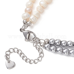 Natural Pearl & Synthetic Non-magnetic Hematite Beaded Bracelets for Women&nbsp;BJEW-JB13364-01