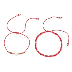 2Pcs Adjustable Glass Seed Beads & Glass Beads Braided Bead Bracelets Set&nbsp;BJEW-MZ00287-01