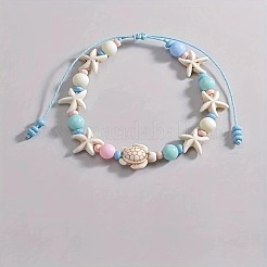 Bohemian Style Acrylic Starfish Turtle & Round Glass Beaded Braided Anklets for Women&nbsp;FS-WG26544-01