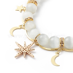 Cat Eye Round Beaded & Brass Link Chain Multi-strand Bracelet&nbsp;BJEW-JB08791