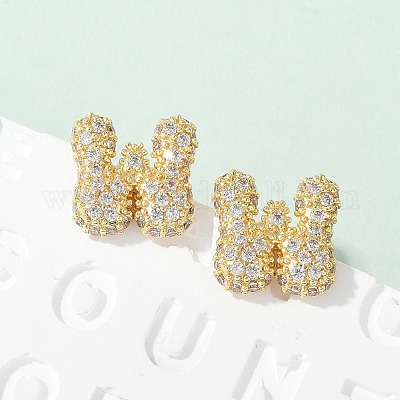Brass Micro Pave Cubic Zirconia Stud Earrings&nbsp;EJEW-Z091-04G-W-1
