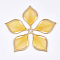 Cotton Thread Woven Pendants, with Alloy Findings, Leaf, Golden, Gold, 43x26.5x2mm, Hole: 1.8mm
