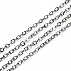 Brass Cable Chains, Soldered, Cadmium Free & Nickel Free & Lead Free, with Spool, Flat Oval, Gunmetal, 2.2x1.9x0.3mm, Fit for 0.6x4mm Jump Rings, about 32.8 Feet(10m)/roll