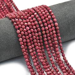 Natural Rhodonite Beads Strands, Energy Prism Cut Double Terminated Point Beads, Faceted Bicone, 4x4.5mm, Hole: 0.4mm, about 83pcs/strand, 14.96 inch(38cm)