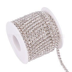 Brass Rhinestone Strass Chains, with Spool, Rhinestone Cup Chains, Silver Color Plated, Crystal, 3.5mm, about 10yards/roll