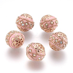 Handmade Indonesia Beads, with Metal Findings, Round, Light Gold, Light Coral, 19.5x19mm, Hole: 1mm