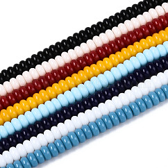Electroplate Opaque Solid Color Glass Beads Strands, Rondelle, Mixed Color, 6~6.5x3mm, Hole: 1mm, about 112~115pcs/strand, 14.17~14.96''(36~38cm)