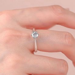 Rhodium Plated 925 Sterling Silver Micro Pave 5.2x3.1mm Moissanite Finger Rings for Women&nbsp;WG6524C-09