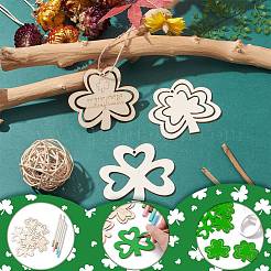 3 Sets 3 Styles Saint Patrick's Day Theme Wood Big Pendant Decorations&nbsp;HJEW-CJ0001-05