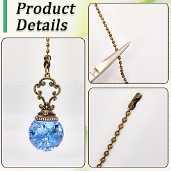 Round Glass Charms Ceiling Fan Pull Chain Extenders&nbsp;HJEW-WH20003-34B
