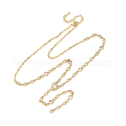 Brass Pave Cubic Zirconia Heart Pendant Y Tassel Necklaces for Women&nbsp;NJEW-A071-01G-08
